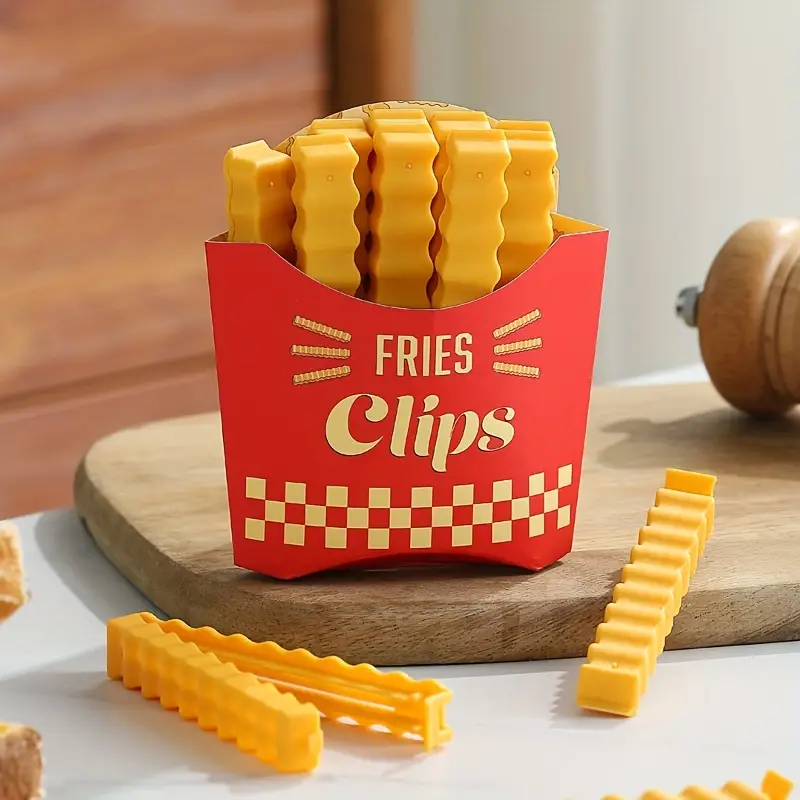 French Fries Shaped Clips In A Magnetic Box, Milk Powder And Snack