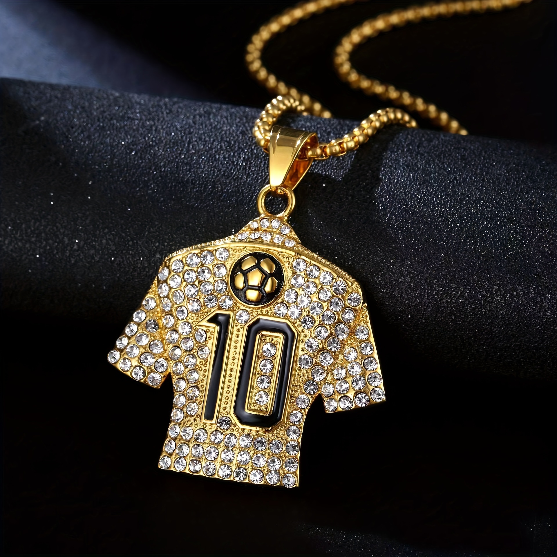 1pc fashion rhinestone pendant necklace football necklace hiphop style necklace number 10 football jersey necklace necklace for men and women halloween christmas gift details 1