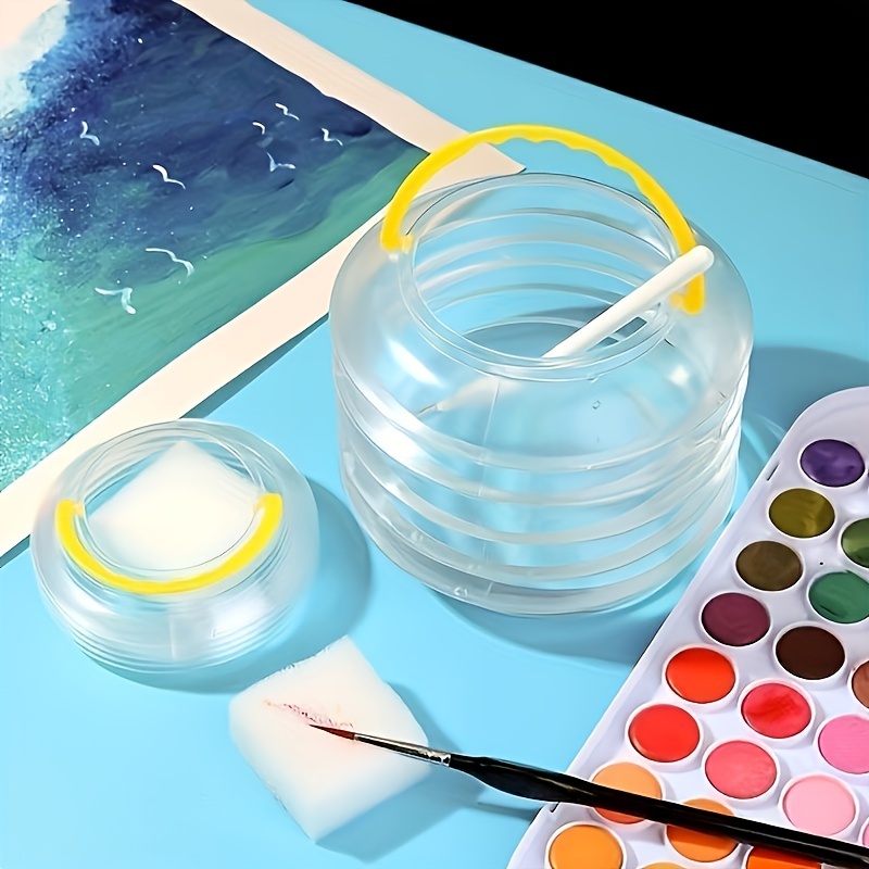 2pcs Foldable Paint Water Dispenser Watercolor Brush Cleaner Portable  Silicone Washing Bucket For Watercolor Oil Painting
