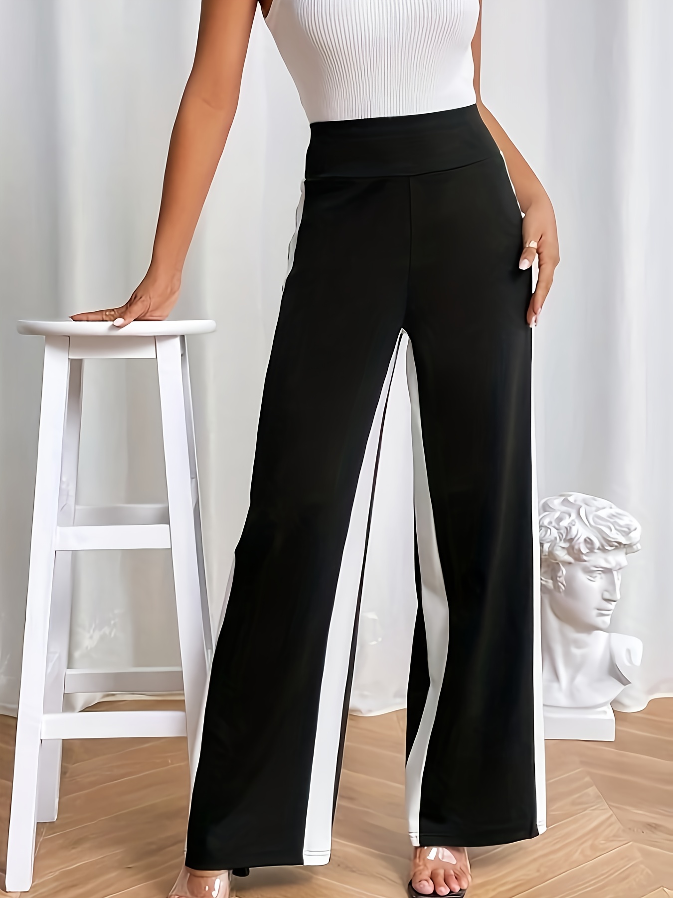Pantalon de jambe large taille haute pour femmes Pantalon élégant