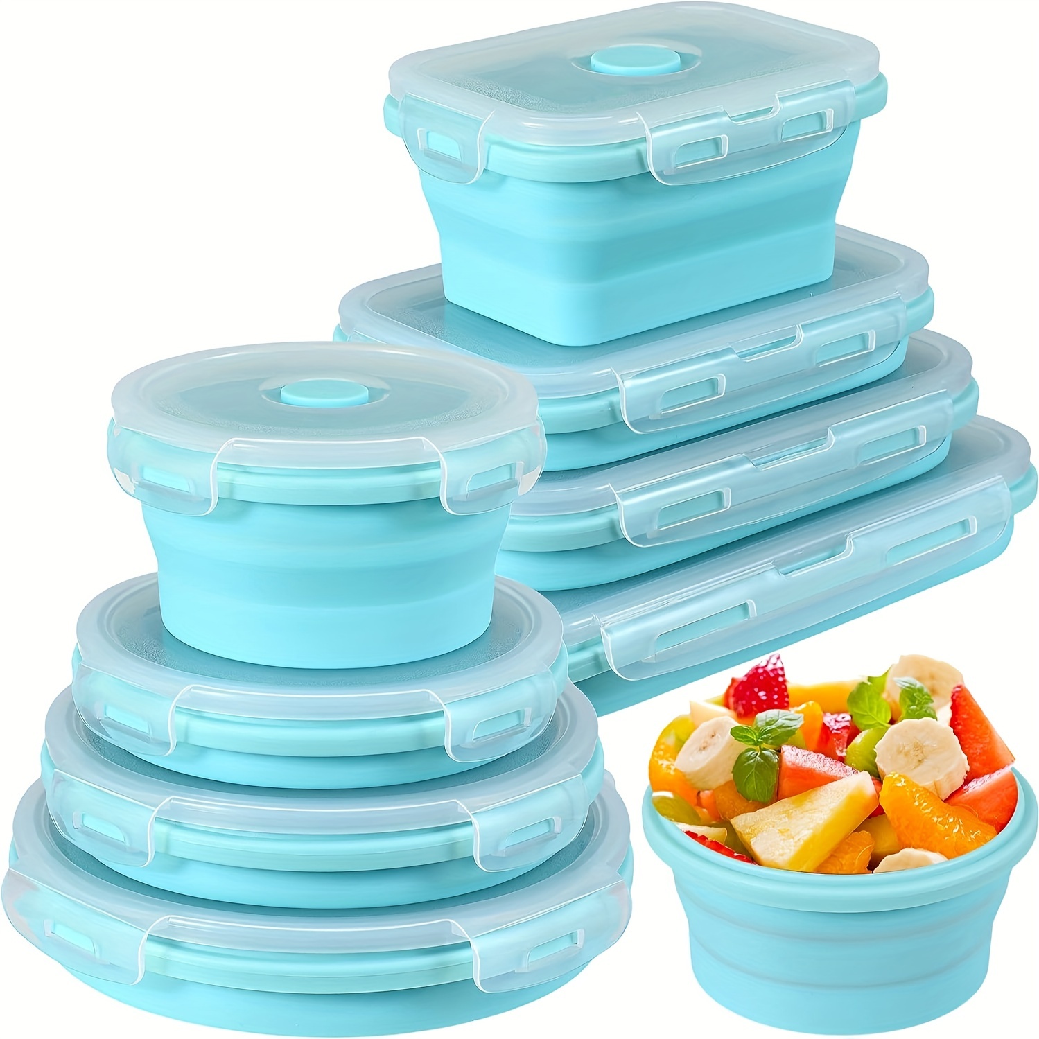 4pcs/set Collapsible Food Storage Containers with Lids Portable Silicone Folding Food Box Microwave Freezer Safe