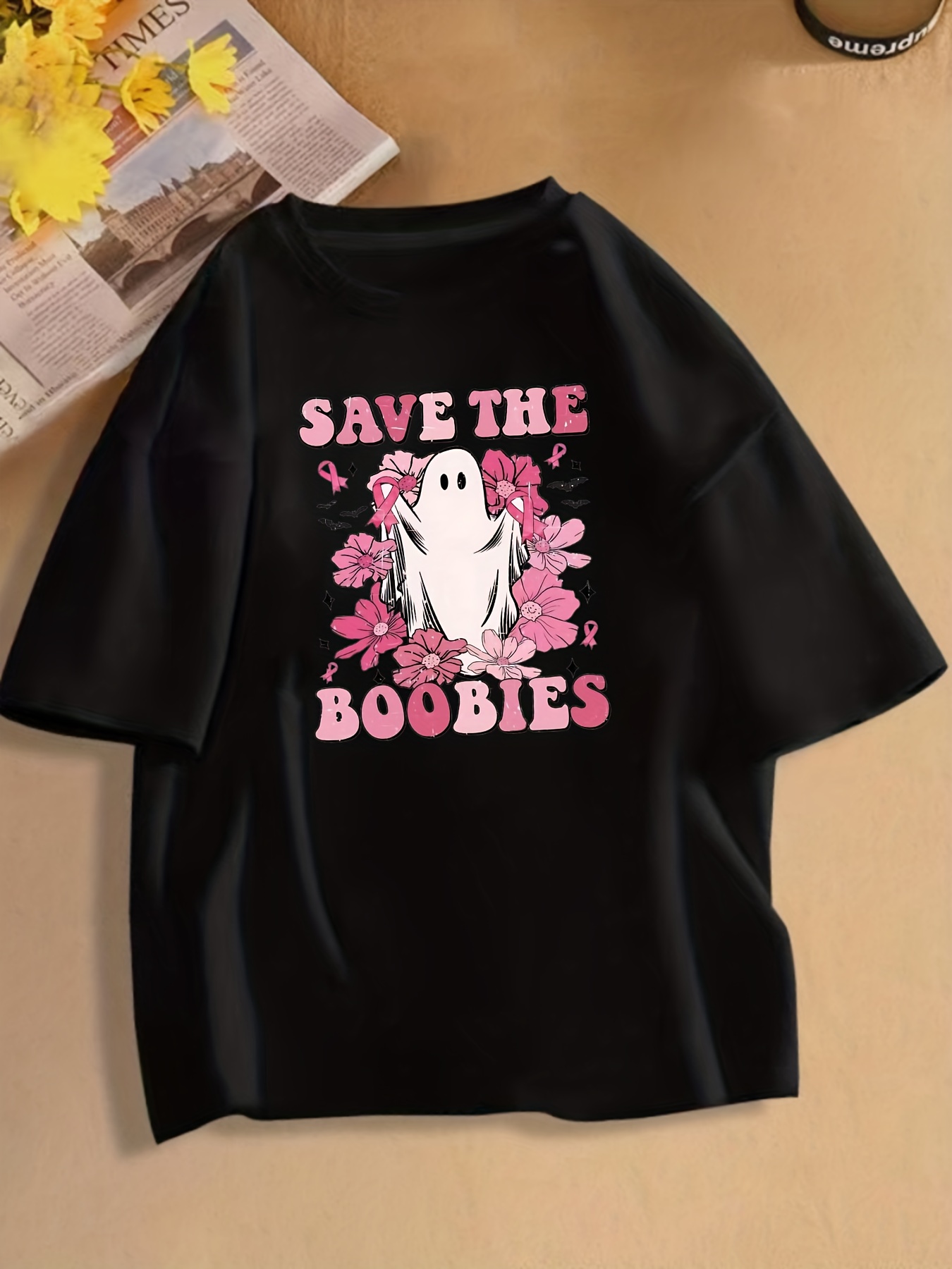 Halloween Men's Fashion T shirt save Boobies Ghost Graphic - Temu