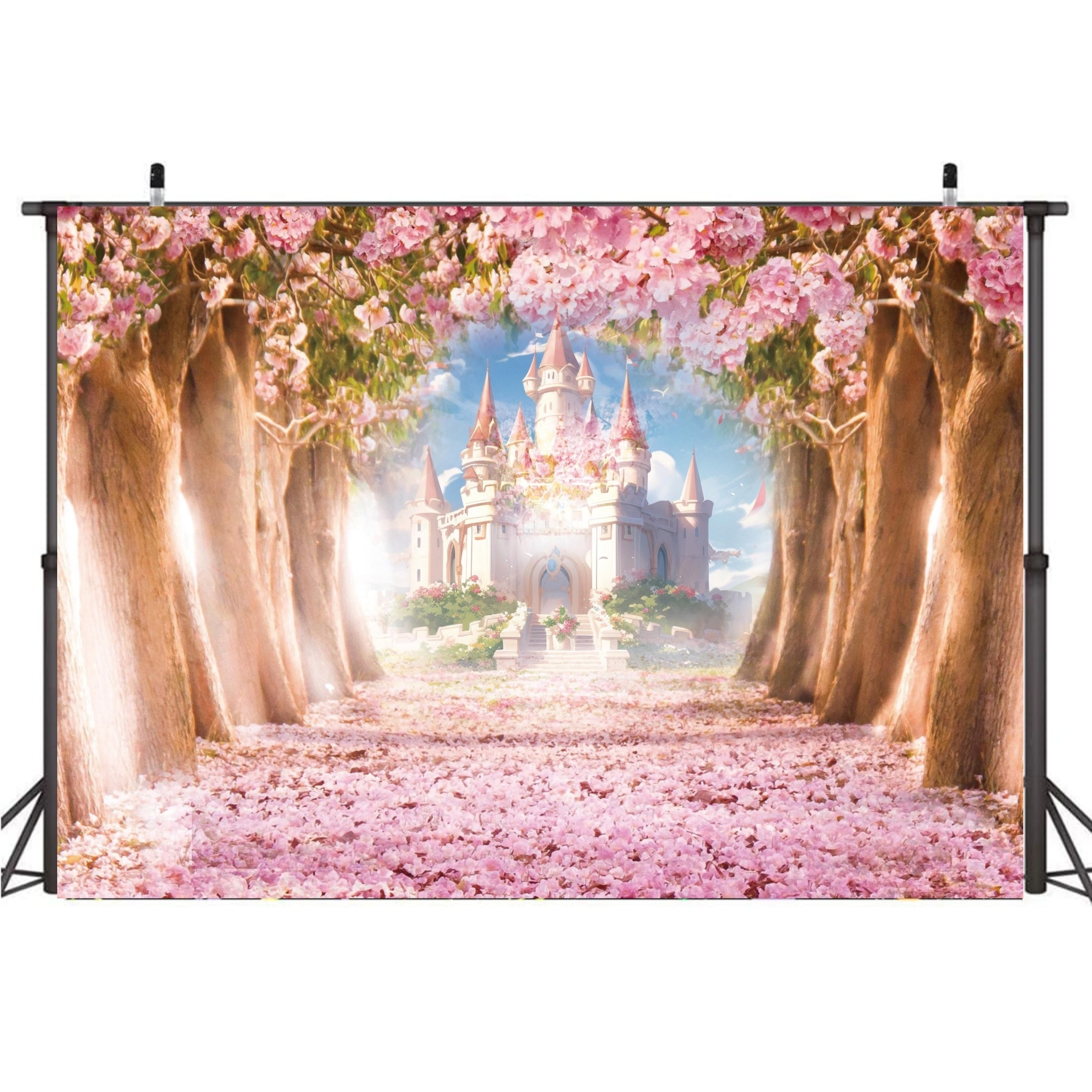 1pc, Castle Backdrop 7x5ft Spring * Cherry * Washable Polyester Photography  Backdrop Wedding Birthday Party Princess Photography Studio Props