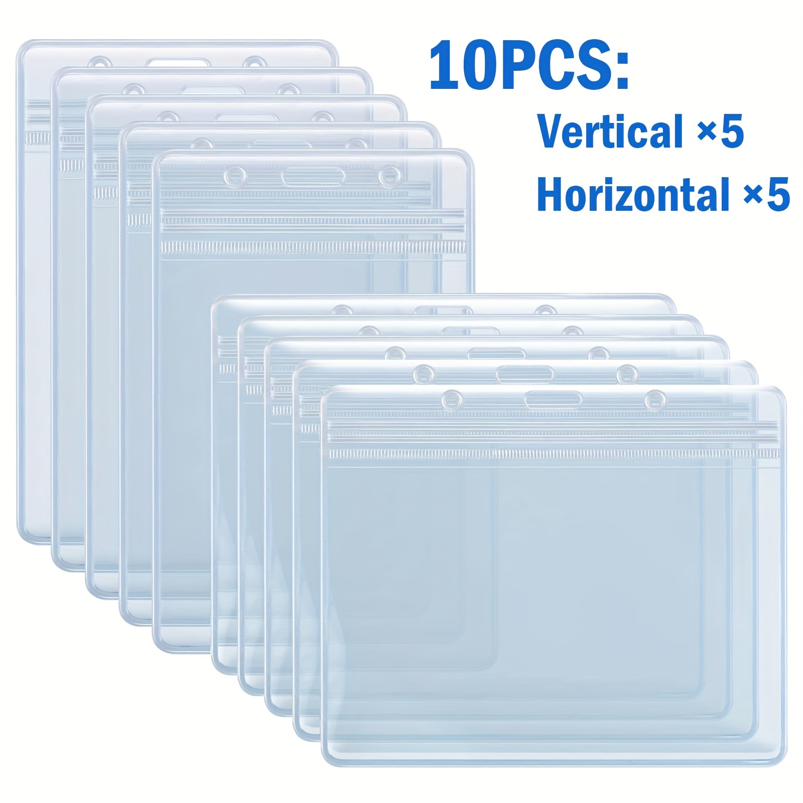 5 Pack - Heavy Duty Vertical Resealable Vinyl Badge Holders for Employee or  Student ID - Clear Water Resistant with Red Seal Holds Multiple Cards by