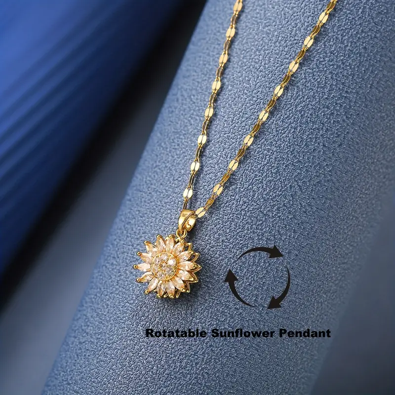 Spin Turn Sunflower Inlaid Zircon Women Fashion Necklace - Temu