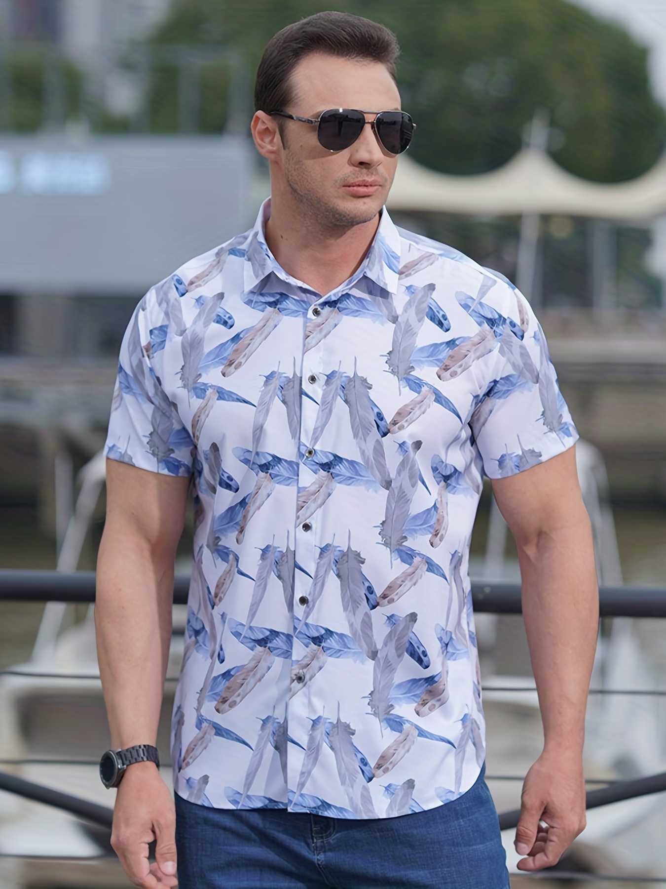 Plus Size Men's Hawaiian Shirts Beach Comfy Feather Printed - Temu