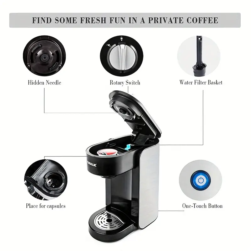 chulux 1pc 1000w stainless steel single serve coffee maker for capsule visiable gradient water reservoir one button operation auto shut off details 6