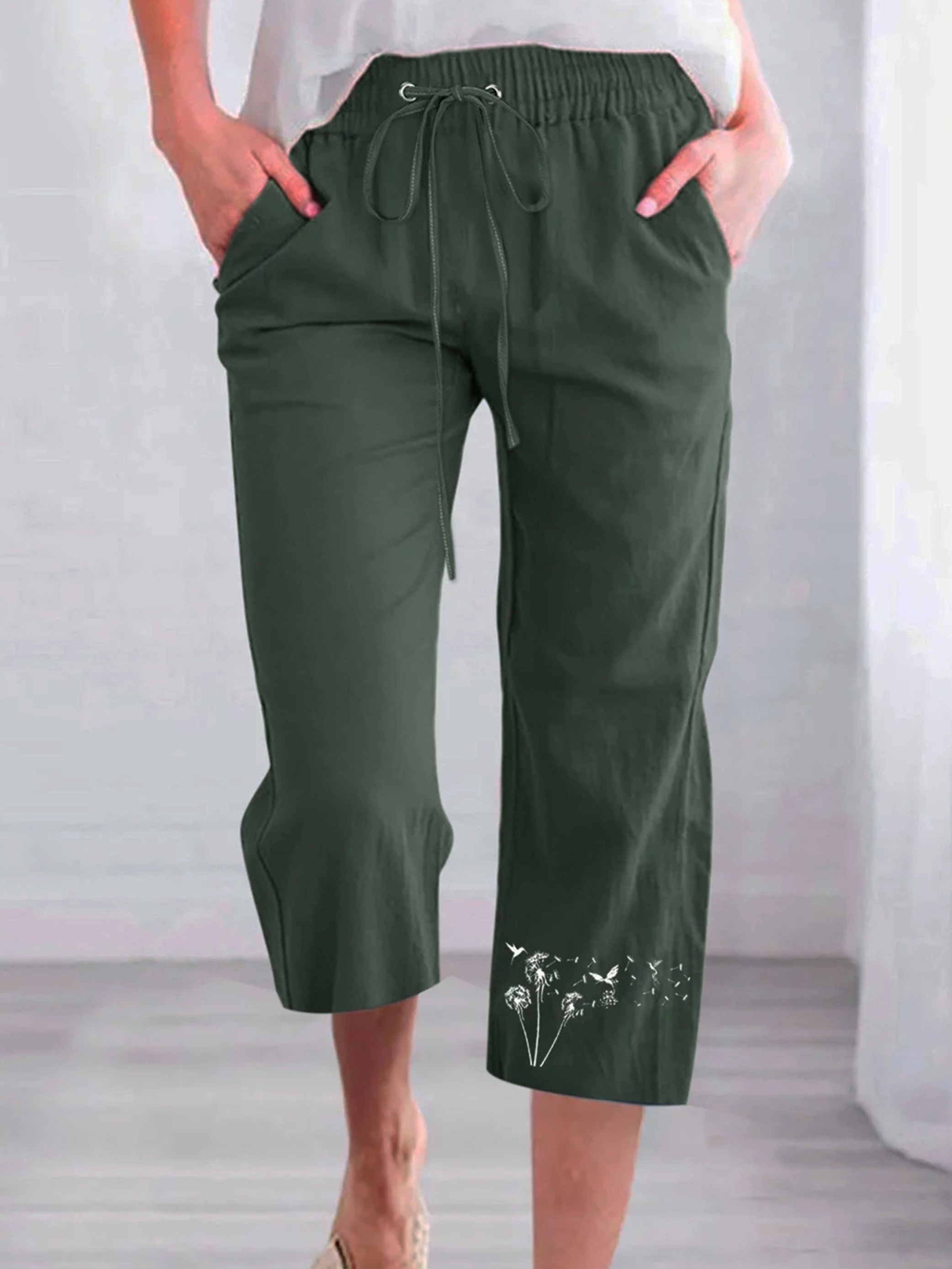 Sczwkhg Peasant Pants for Women Summer Beach Cotton Linen Capris 3
