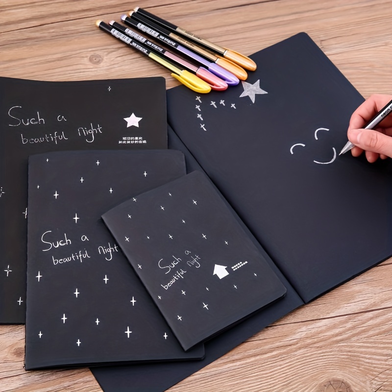 1pc Black Cardboard Inner Page Notebook, Multipurpose Student Doodle  Sketchbook