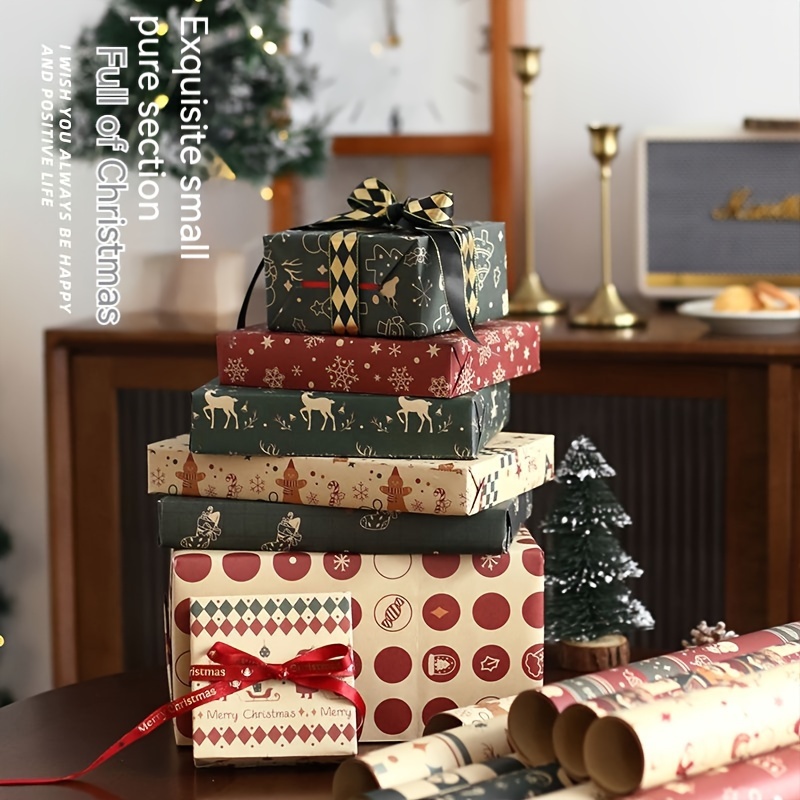 Christmas Wrapping Paper Brown Kraft Paper With Red And - Temu
