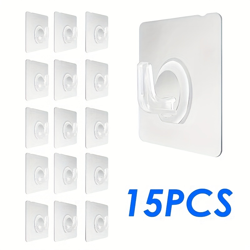 

15pcs Plastic Transparent Wall Hook, Self Adhesive Door Wall Hanger Hook, Traceless Hanging Hook, Waterproof Sticky Hook For Kitchen Bathroom, Home Accessories