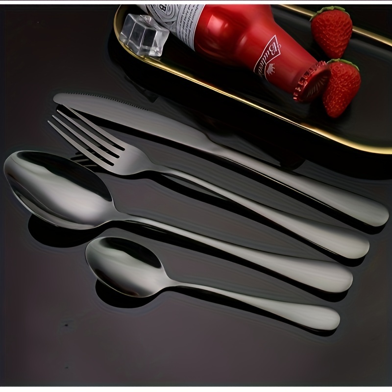 Black Silverware Set With Steak Knives Stainless - Temu