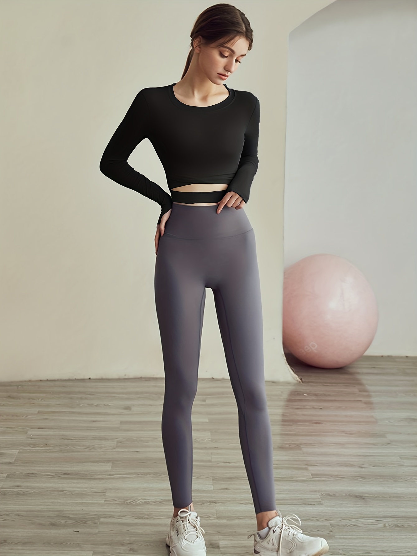 Long Sleeve High Stretch Yoga Top Solid Color Pilates - Temu