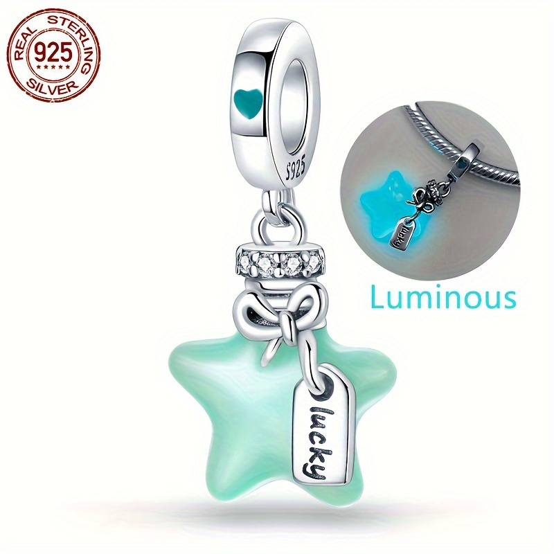 

Luminous Blue Star Charm Pendant 925 Silver Beads For Bracelet Necklace Dangle Diy Jewelry Making For Gift