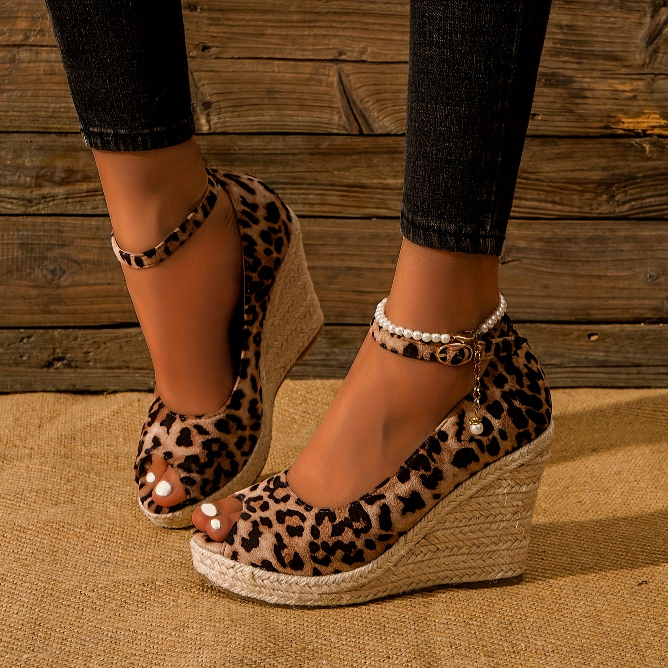 Peep Toe Ankle Strap Wedge Sandals High Heels Comfy Micro Suede