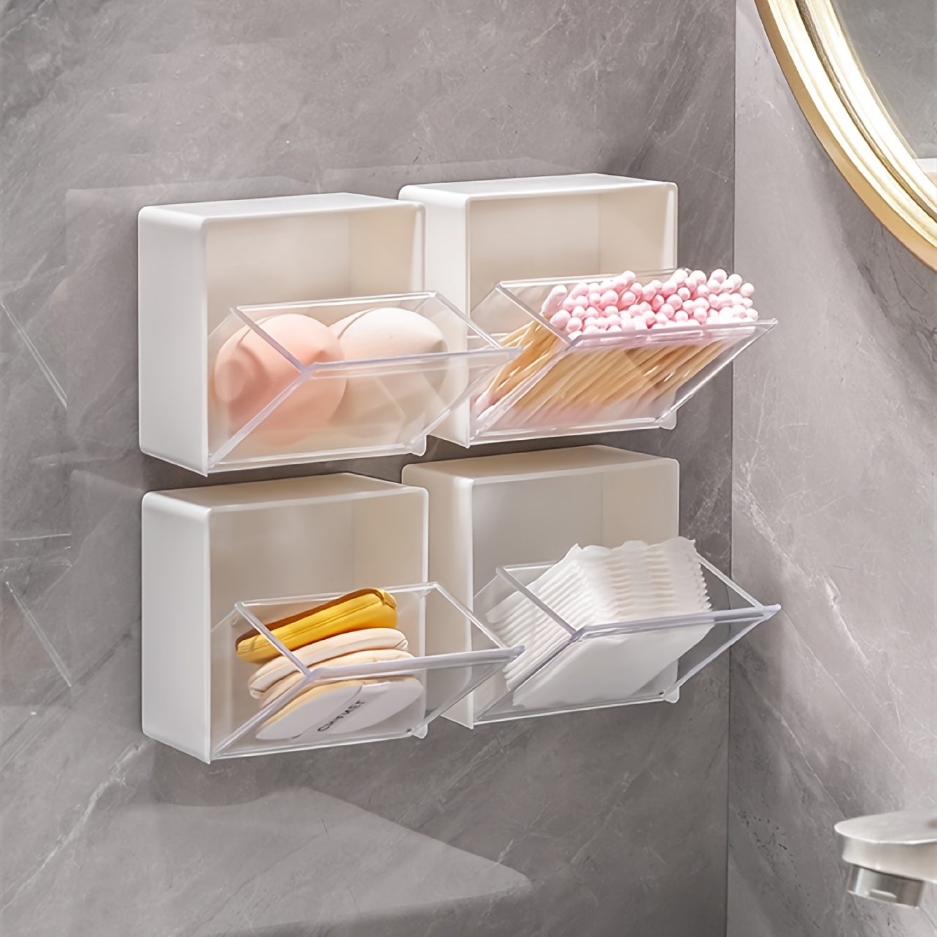 Transparent Wall-mounted Storage Box, Floating Wall Shelf, Clear Bathroom  Shelf Organizer, Free Punching Cosmetics Rack, Kitchen Bathroom Supplies -  Temu