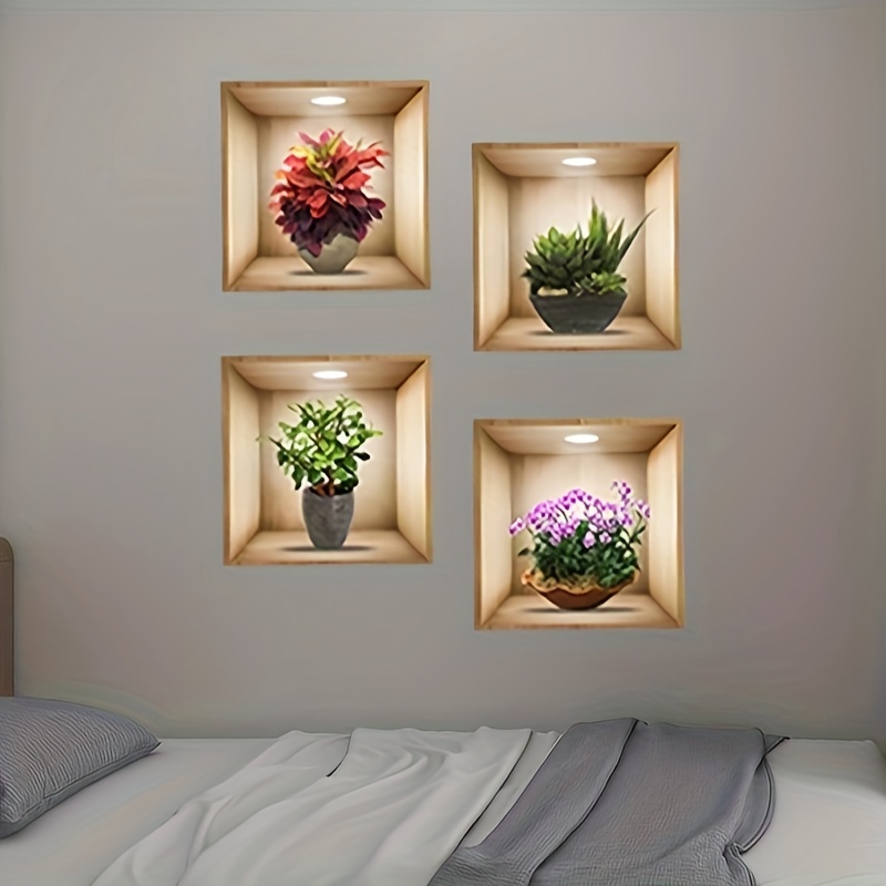 4 Pcs Plantes Vertes Sticker Mural Effet 3d Amovible Mural - Temu Canada