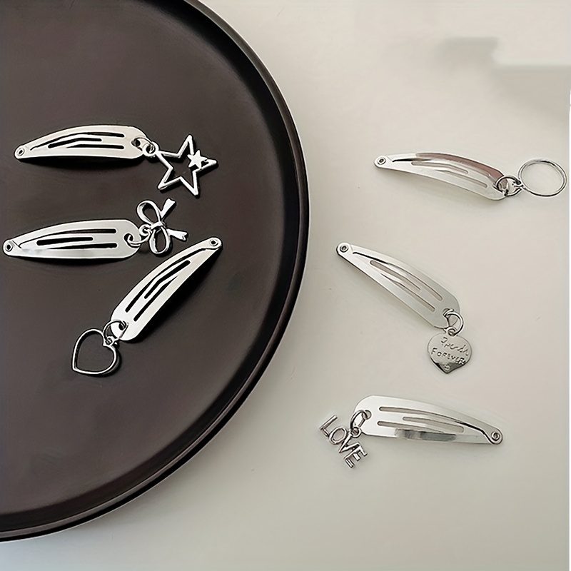 6pcs Silvery Hair Clip With Pendant Snap Clip Side Clip Bangs Clip