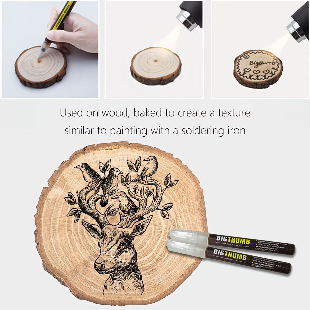 Lingouzi Wood Burning Pen Kit - 3pcs Scorch Pen Marker, Chemical Heat Sensitive Marker for Wood and Crafts, Equipped with Bullet Tip for Easy Use