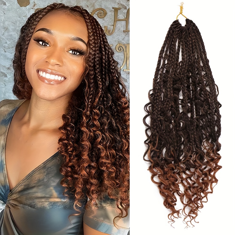 14-22Synthetic Goddess Box Braids Crochet Hair With Curly End Bohemian  Omber Braiding Hair Extensions