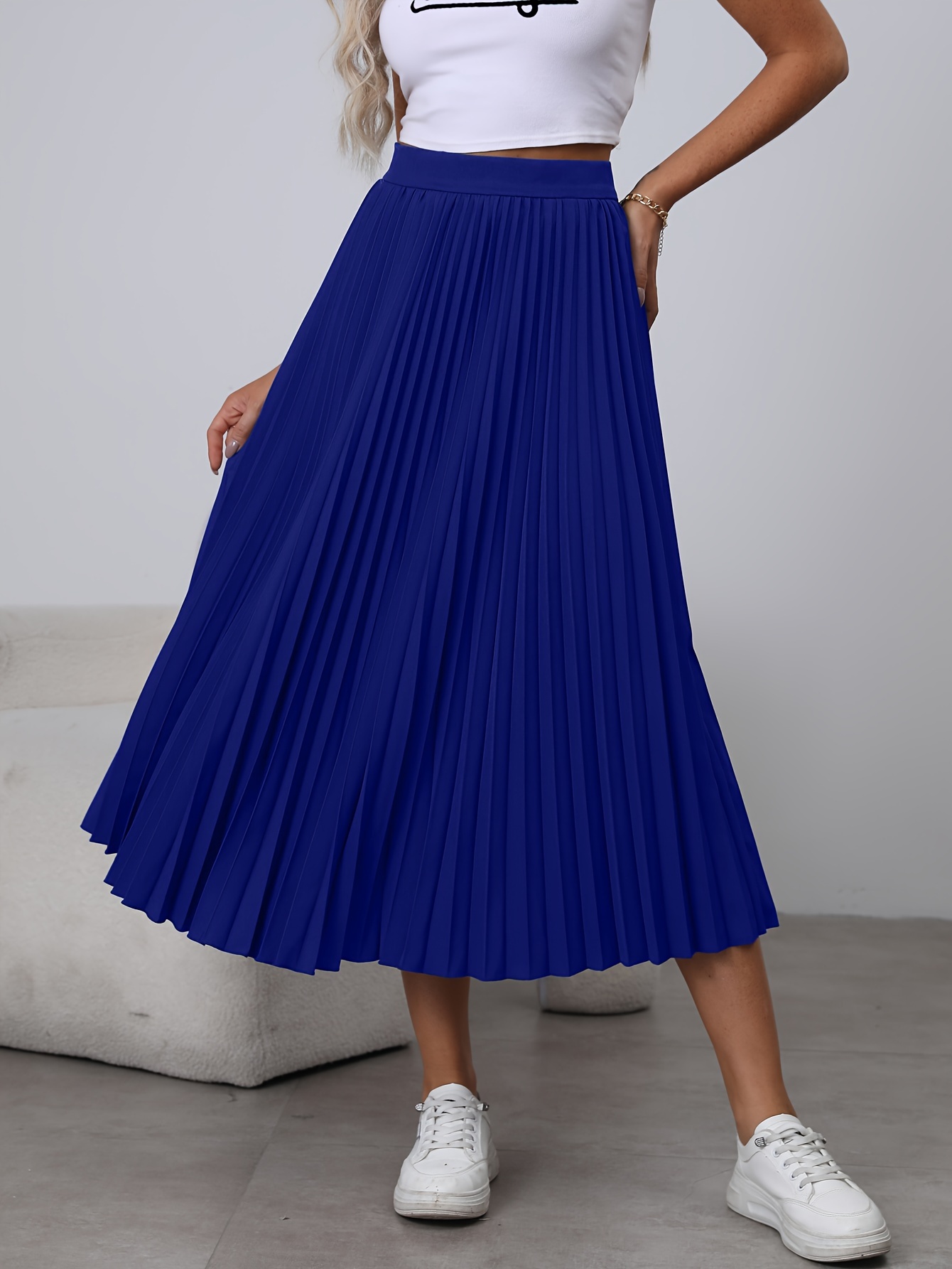 High Waist Pleated Skirts Elegant Solid Maxi Skirts Spring Temu