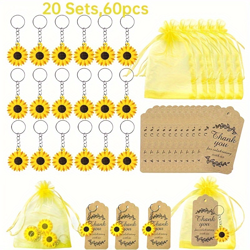 

20 Sets Sunflower Party Favors Include Sunflower Keychains Organza Bags Thank You Kraft Tags For Party Supplies Birthday Wedding Return Gifts