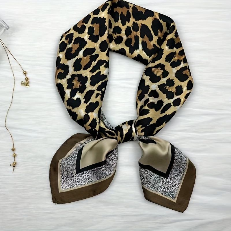 Leopard Print Satin Square Scarf Neckerchief Hair Accessories