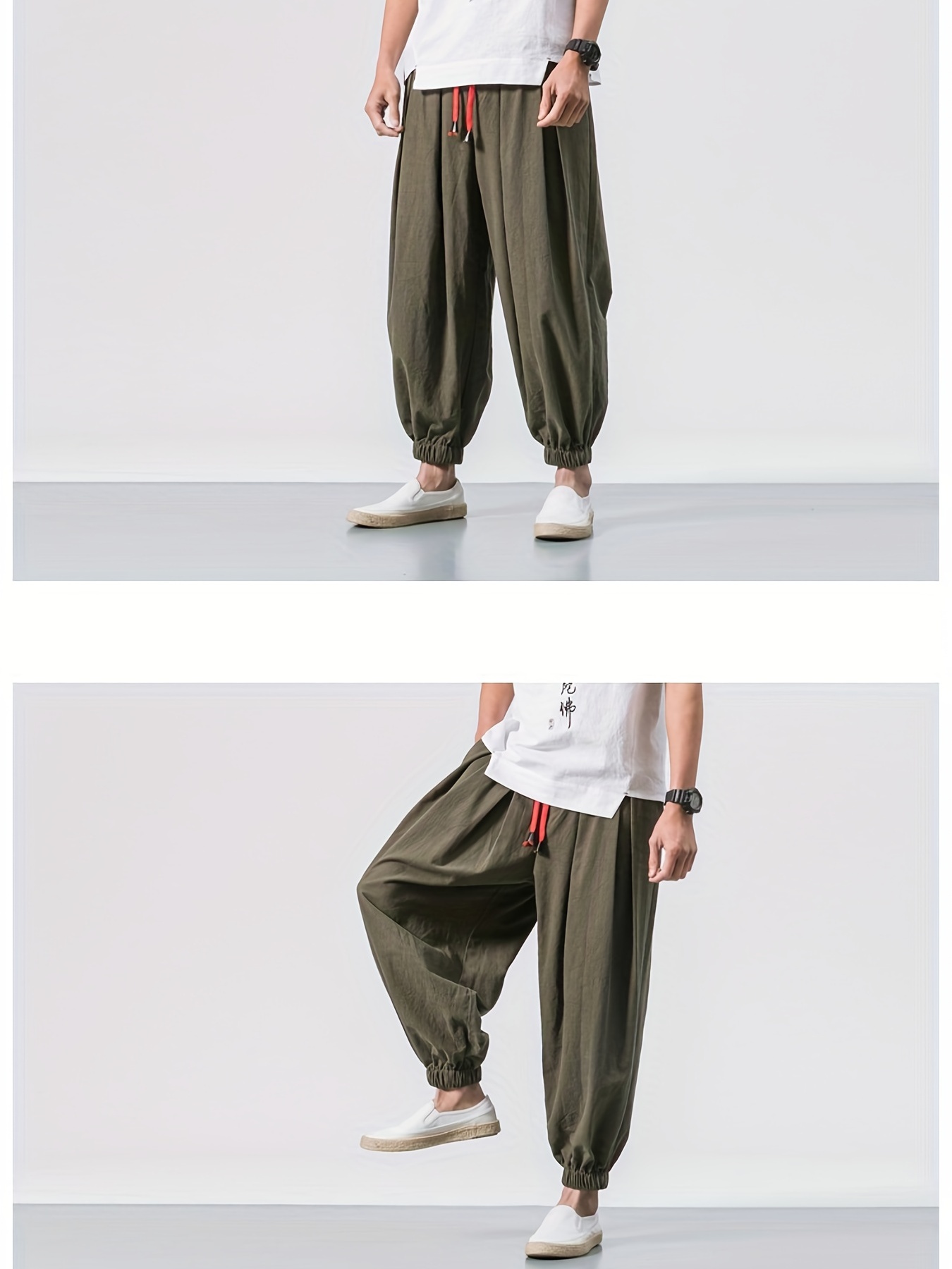 Men Cotton Linen Pant, Harem Short Pants, Casual Trousers