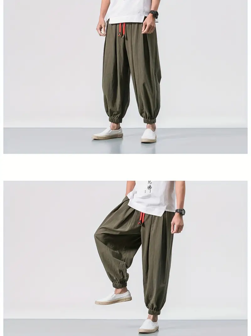 Men's Stylish Harem Pants, Casual Cotton Drawstring Hip Hop Loose Pants For  Outdoor, Men's Clothing - Temu Germany