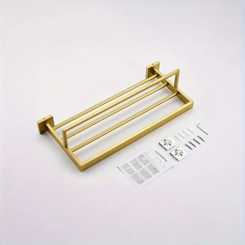 1pc luxe metal towel rack with shelf wall mounted heavy duty stainless steel bathroom towel bar with storage design Product details 5