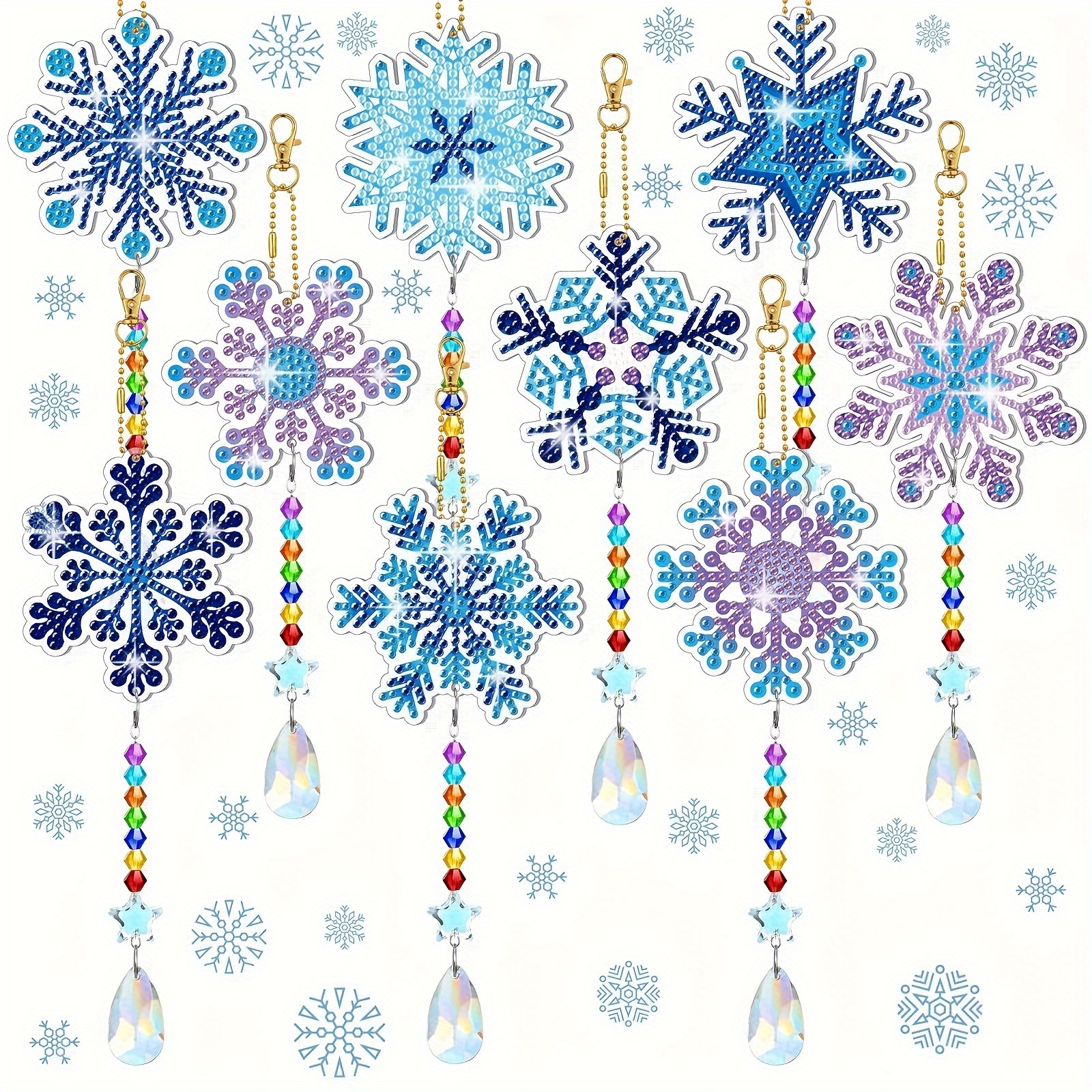 4 Pcs 5D Christmas Diamond Painting Kits DIY Point Drill Diamond Painting  Wind Crystal Wind Chimes Kit Double Sided Snowflake Ornaments with Crystal