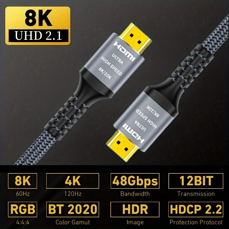 8k Cable 2.1 48gbps, 2.1 High Speed Braided Cord-4k@120hz 8k@60hz