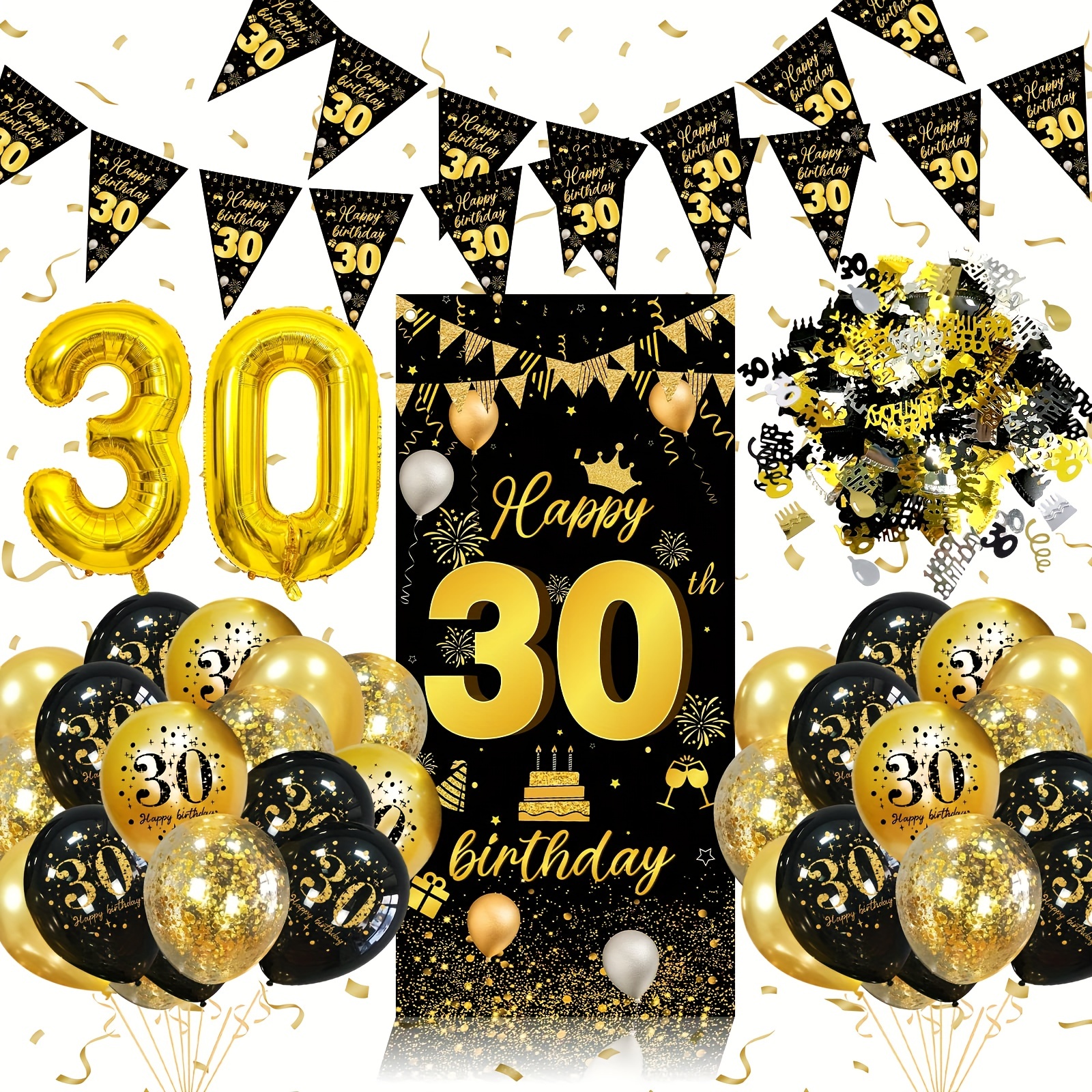Décorations de 30e 40e 50e anniversaire pour femme, ballon imprimé joyeux 30  anniversaire, décoration de gâteau, bannière pompons en papier, or rose -  AliExpress