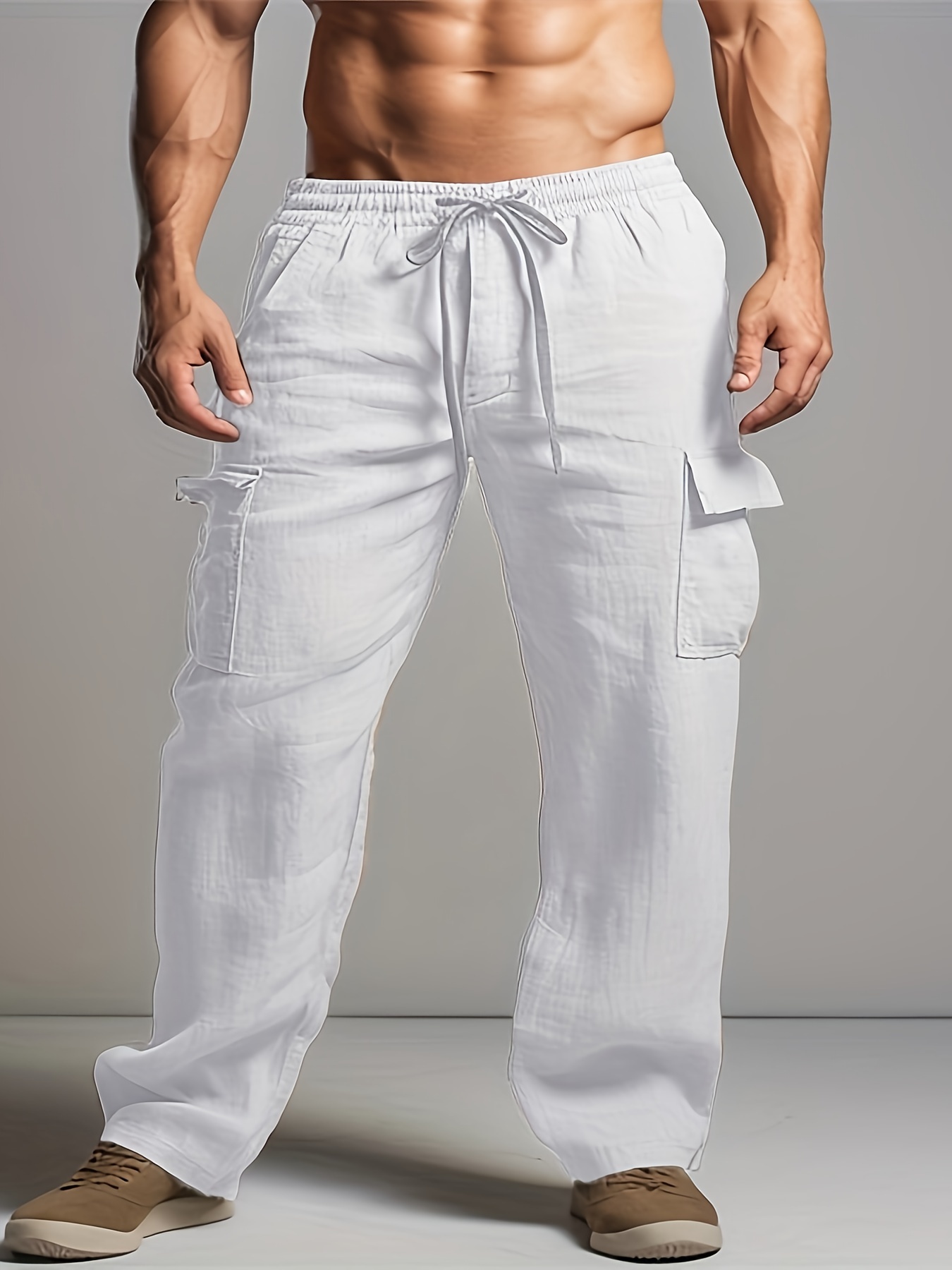 Men's Cotton Linen Drawstring Retro Harem Pants Beach - Temu