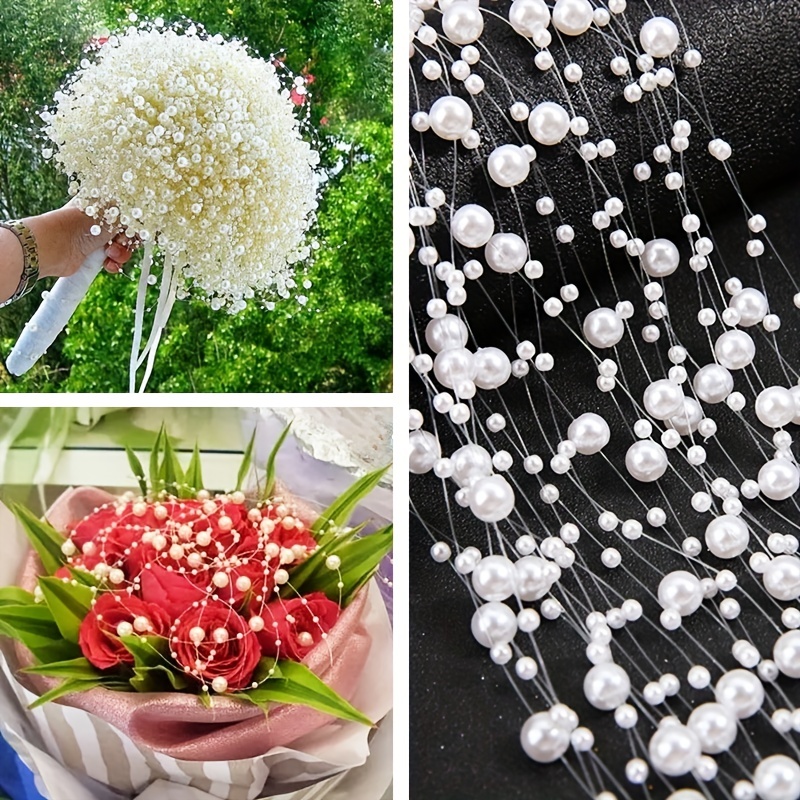 2yards 8+3mm Fishing Line Artificial Faux Pearls Beads Chain Garland  Flowers Wedding