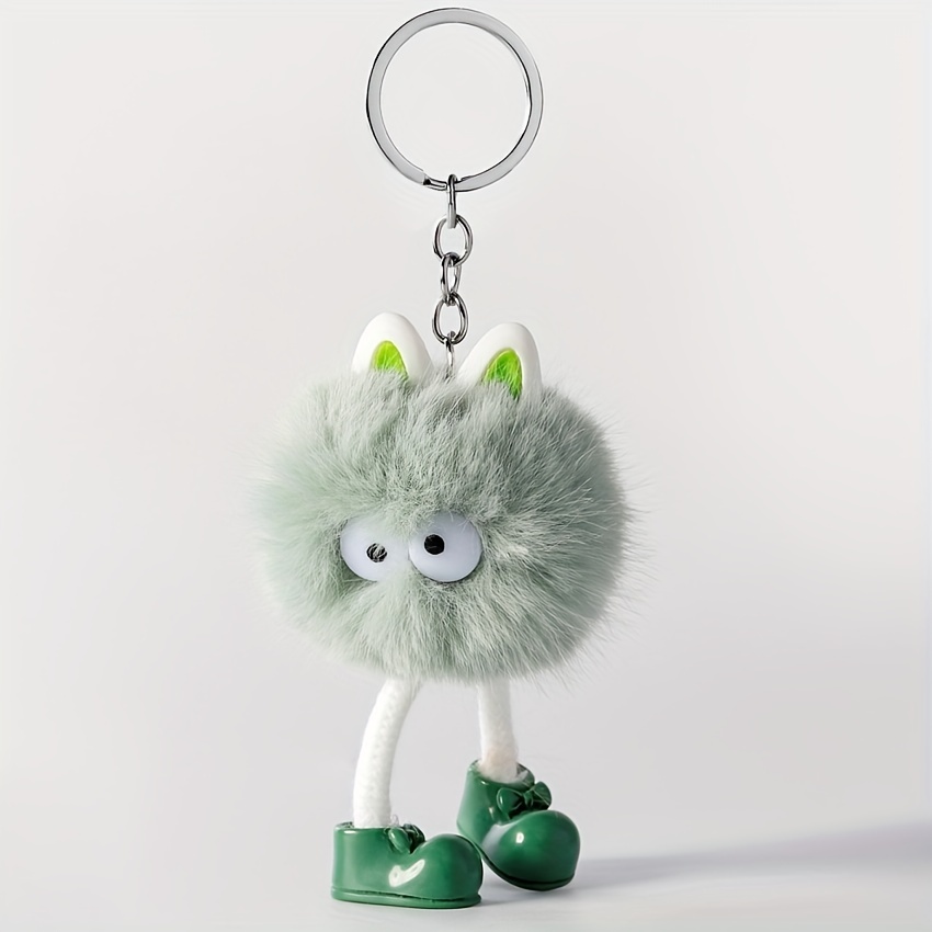 Cute Monster Pom Pom Ball Fluffy Ball Keychain Keyring Key Chain Ring Bag  Charm