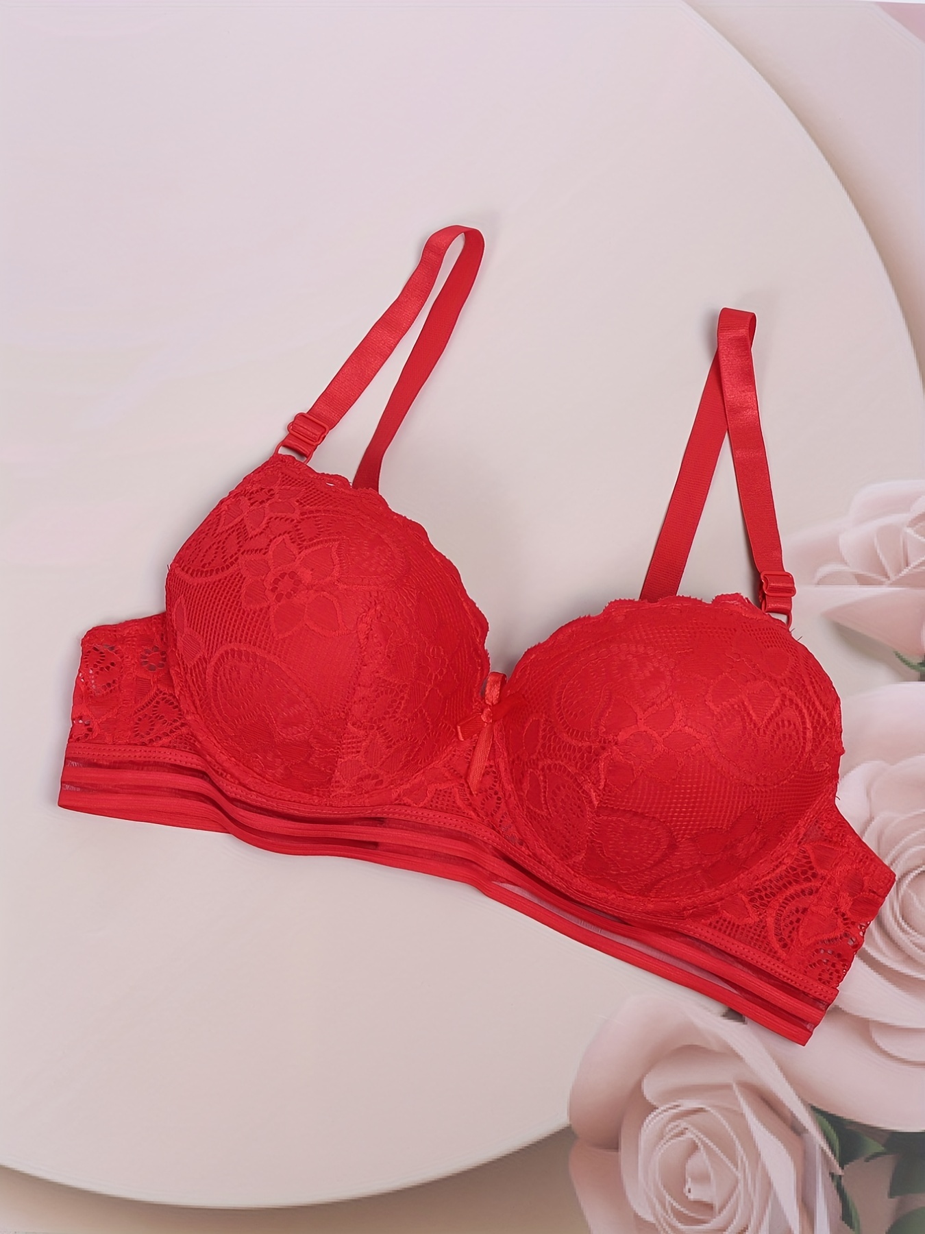 Contrast Lace Push Bra Comfy Breathable Full Coverage Bra - Temu