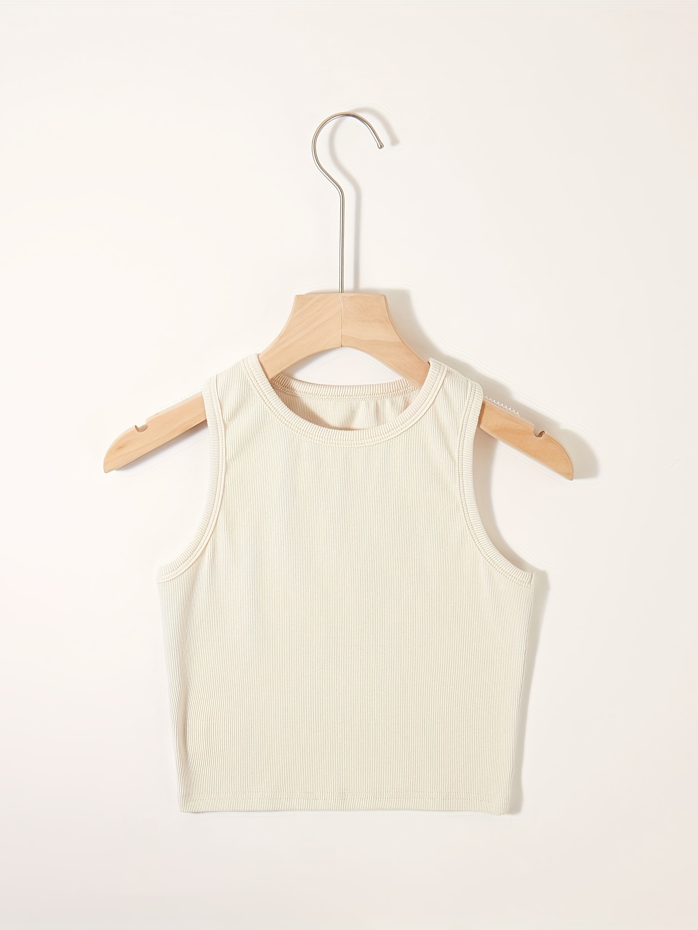 Solid Color Ribbed Sports Cropped Tank Top Round Neck - Temu Canada