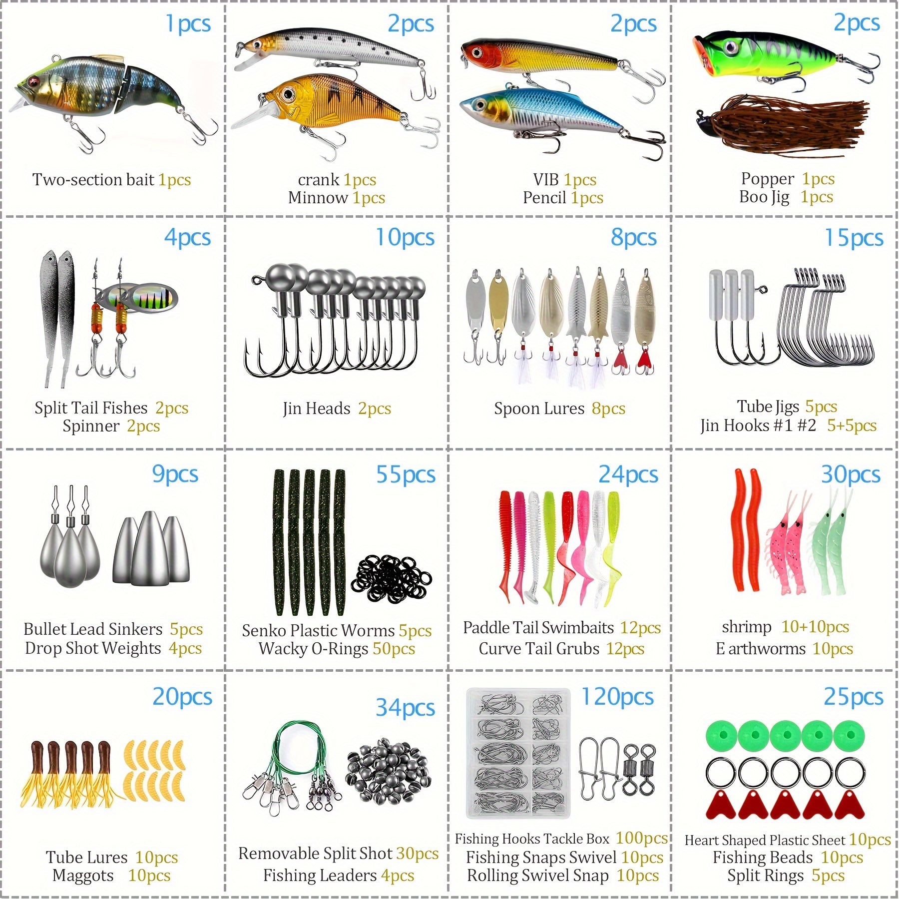  GOANDO Fishing Lures Kit 302Pcs Accessories Set for Bass Trout  Salmon with Topwater Lures Crankbaits Spinnerbaits Spoon Worms Jigs and  More Fishing Gear with Tackle Box : Sports & Outdoors