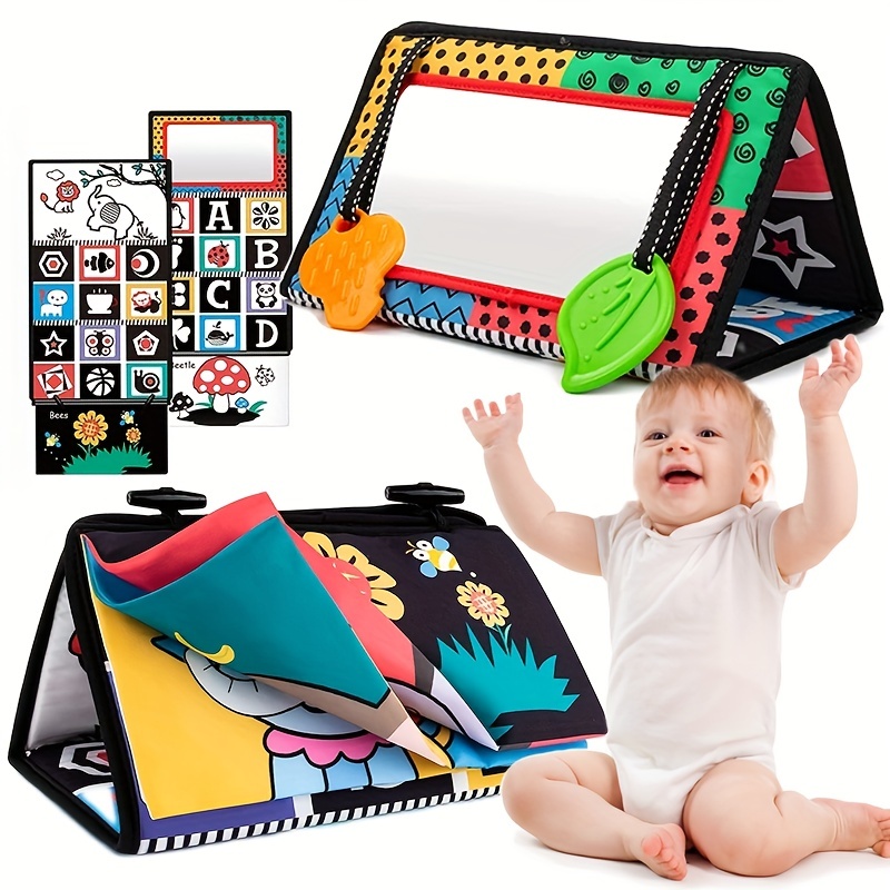 Juguetes para bebés de 0 a 3 a 6 a 12 meses de edad, recién nacido, espejo  infantil, juguetes de estimulación visual con mordedor, marco de fotos para