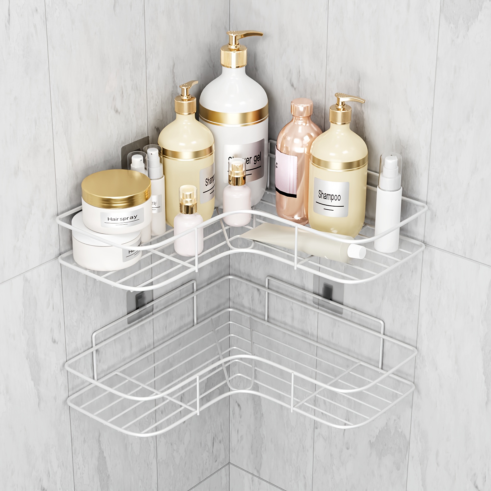 1pc Wall Mounted Bathroom Corner Shelf With Drilling Free Installation  Organize Shampoo Cosmetics And Supplies With Ease - Home & Kitchen - Temu