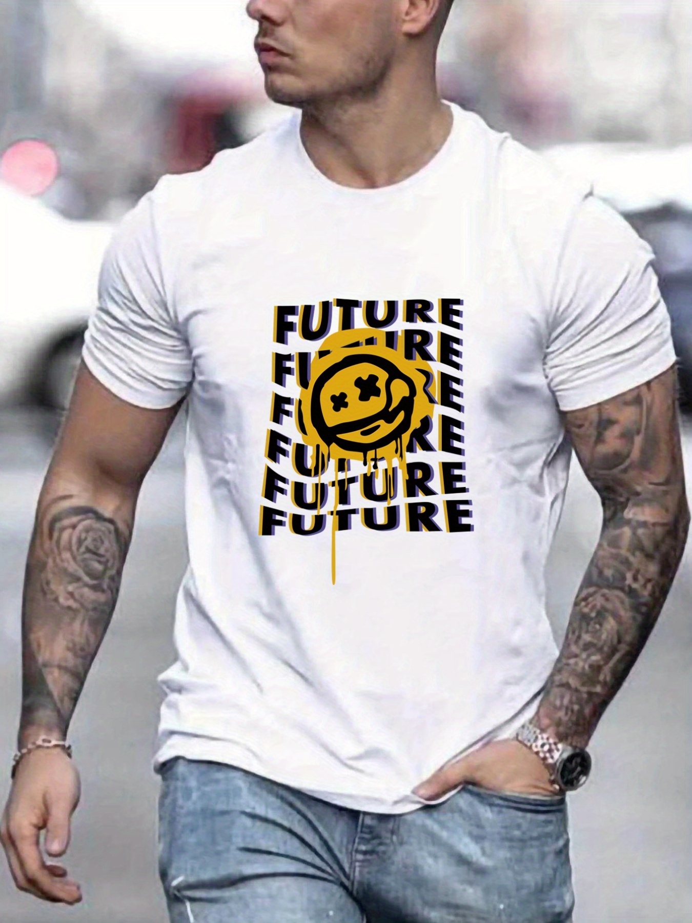 white graphic tee outfit men