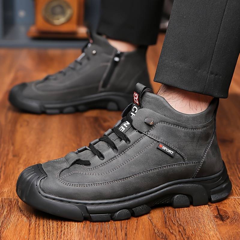 mens solid ankle boots with warm plush lining comfy non slip casual shoes for mens winter outdoor activities details 5