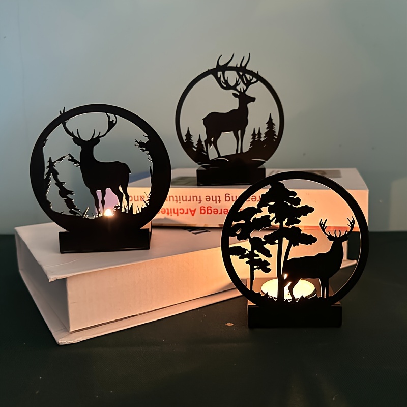 Black Metal Deer Candle Holder Hollow Silhouette Design Home - Temu