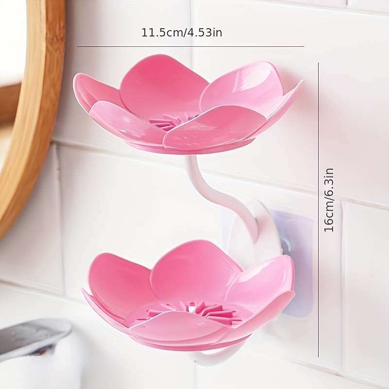 1pc Pink Double Layer Soap Dish With Draining Tray, Creative Leaf