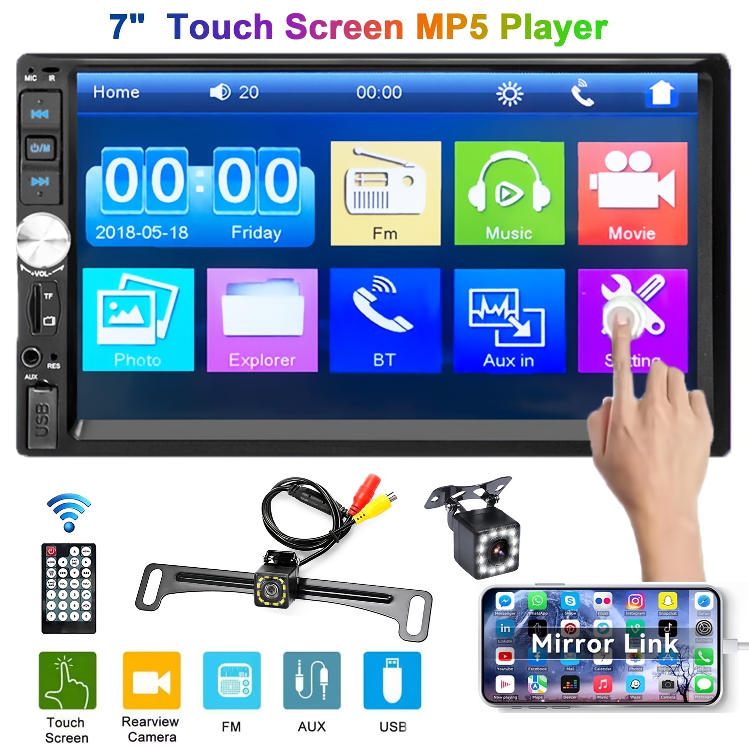 2 Din Car Radio With Camera Touch Screen Hd Support Mirror - Temu