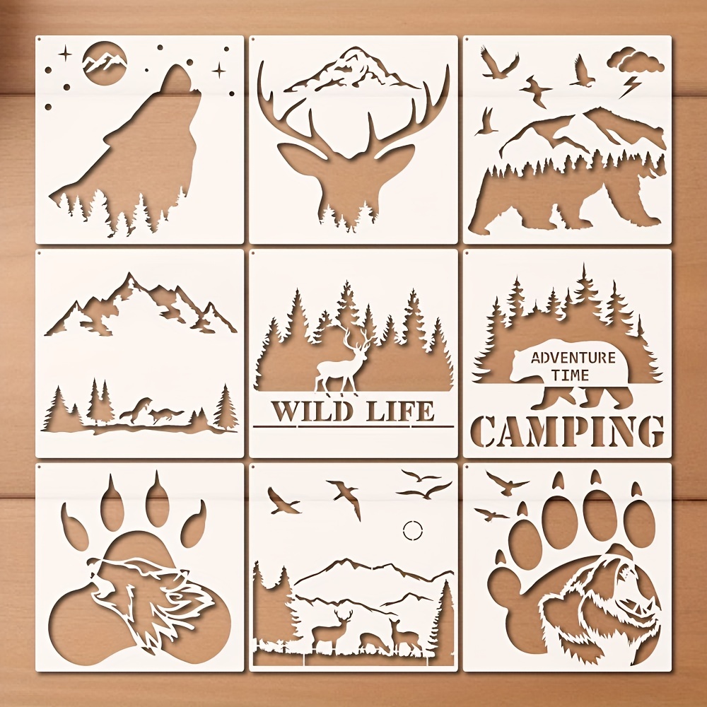 Bear Deer Eagle Mountain Stencil Bison Tree Wildlife Forest - Temu