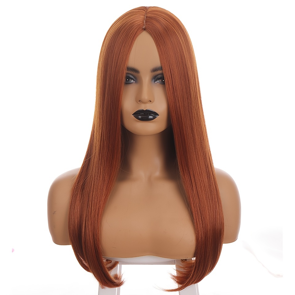 Orange Red Long Straight Hair Wigs Women Girls Synthetic Temu