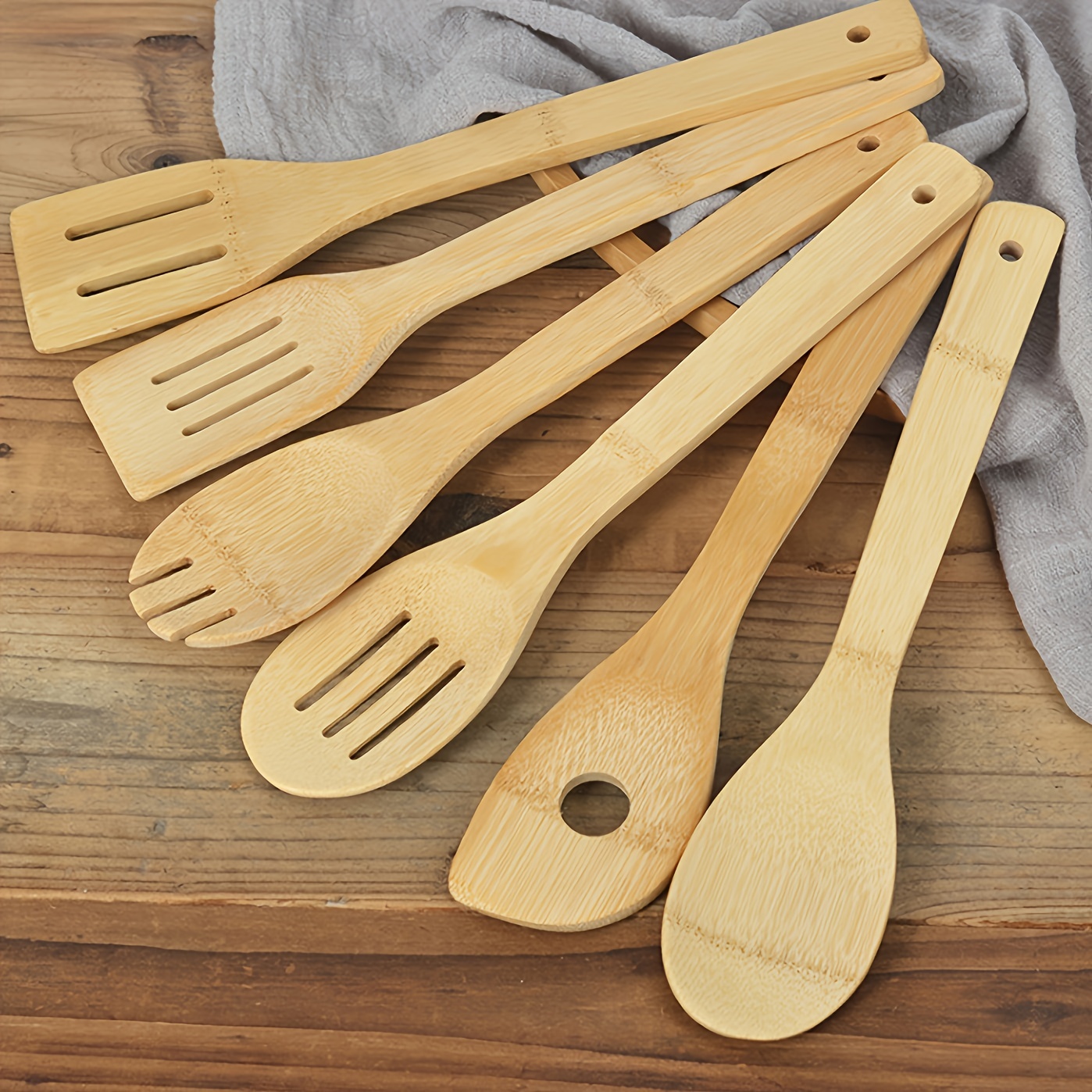 Riveira Bamboo Wooden Spoons for Cooking 6-Piece , Apartment Essentials  Wood Spatula Spoon Nonstick Kitchen Utensil Set Premium Quality  Housewarming