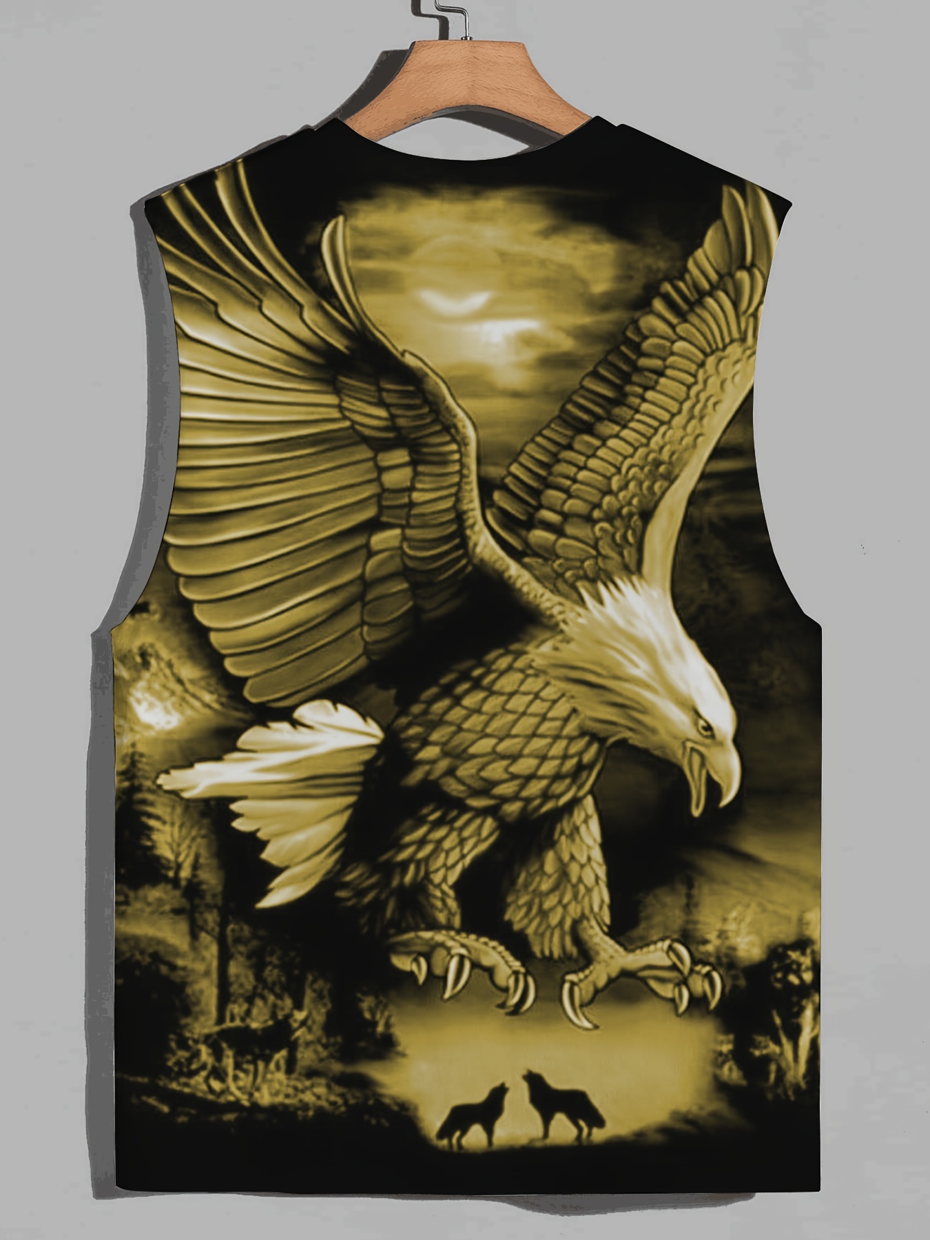 eagle pattern comfy breathable tank top mens casual stretch sleeveless t shirt for summer gym workout training basketball golden 1